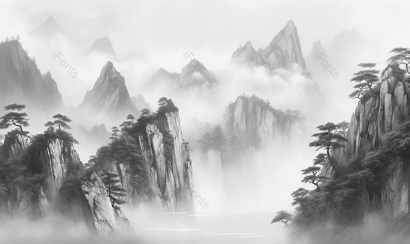国风水墨山水画背景场景,插画/手绘图,插画/手绘图库,插画/手绘图下载,插画/手绘